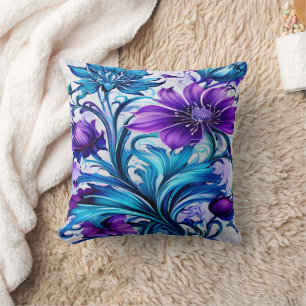 Coussin Bleu coloré et l'Art Floral Violet