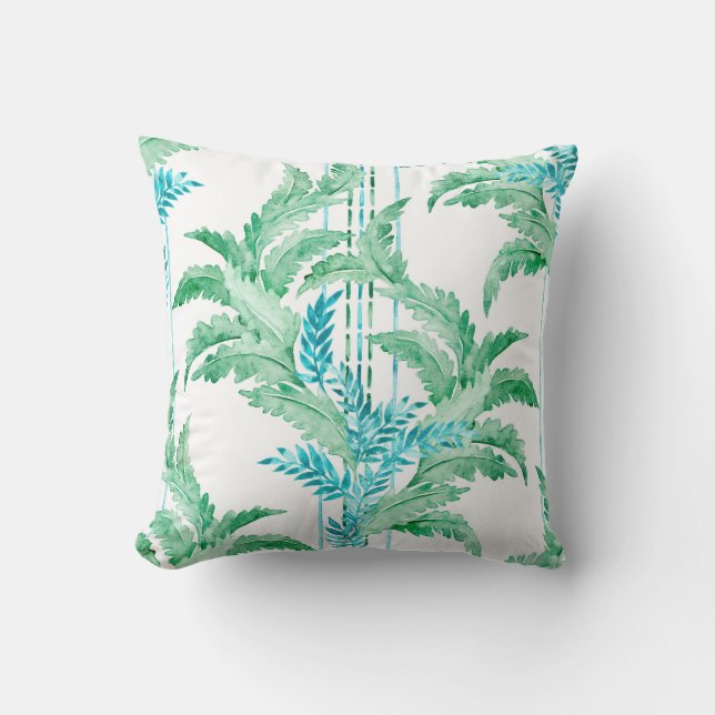 Coussin Bleu Cool et vert Feuilles d'aquarelle (Recto)