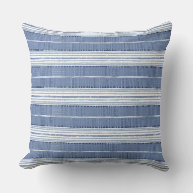 Coussin Bleu côtier Blanc rayé (Recto)