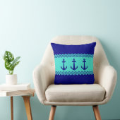 Coussin Bleu côtier Turquoise Bande Ancre Nautique (Chaise)