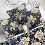 Coussin Bleu Crème Floral Peony<br><div class="desc">Beau motif floral bleu & crème de pivoines crème. Parfait pour tout décor maison.</div>