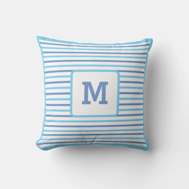 Coussin Bleu Cute Bande Personnalisée Simple Initial Blanc (Recto)