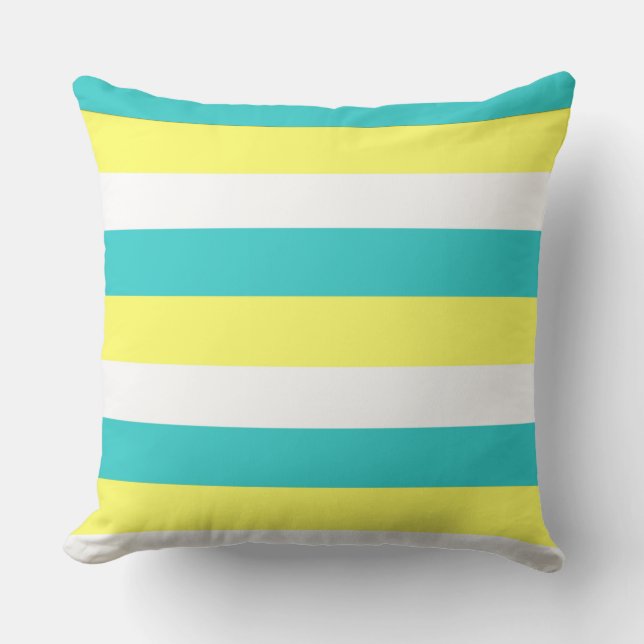 Coussin Bleu d'Aqua, jaune citron et blanc (Recto)