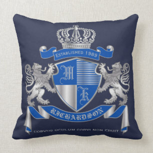 Coussin Bleu d'armoiries de votre propre emblème de lion d