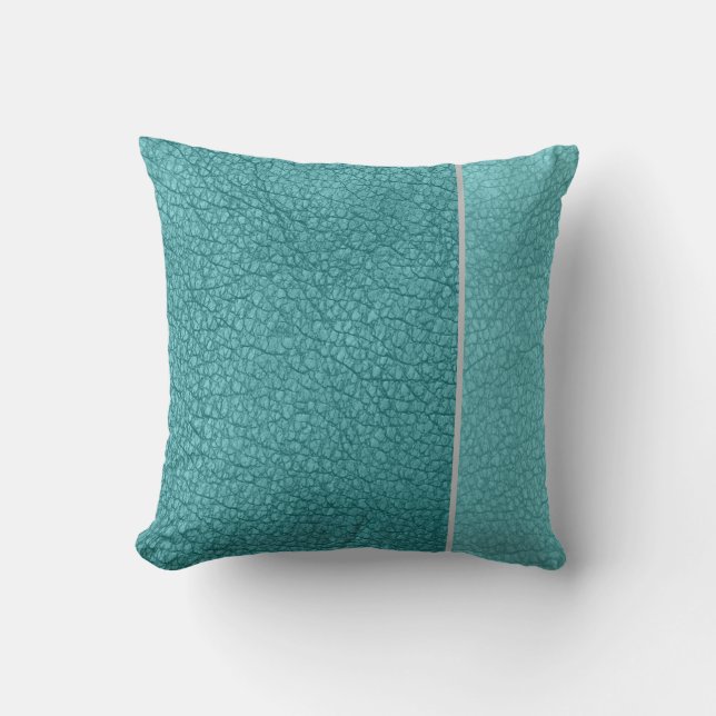 Coussin Bleu d'automne solide sur bande de gris bleu Turqu (Recto)