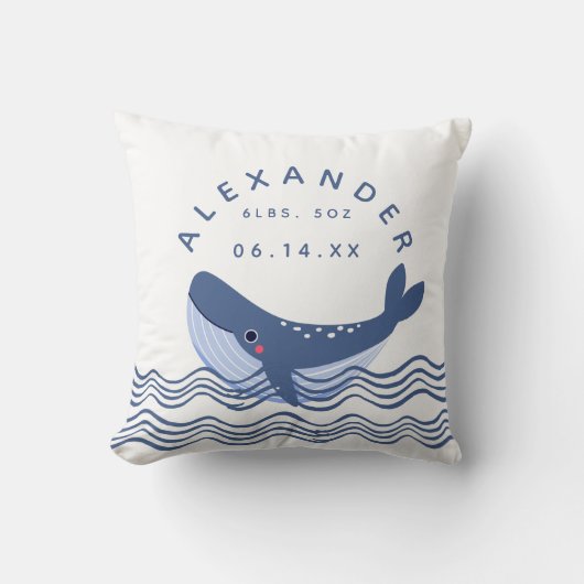 Coussin Bleu de baleine nautique Date de naissance Poids (Recto)
