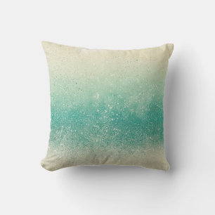 Coussin Bleu de bord de mer ombré et sable crémeux tacheté