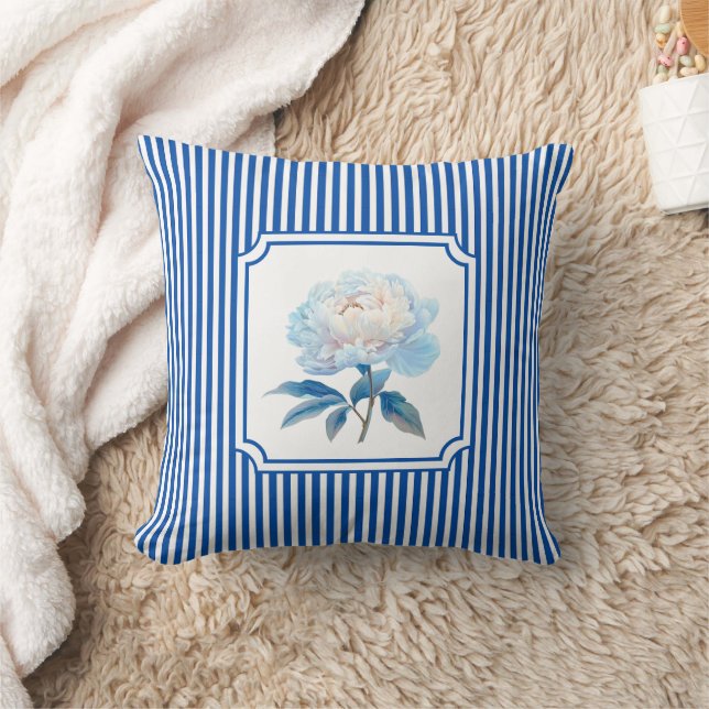 Coussin Bleu de Cobalt à rayures à pois Floral (Couverture)