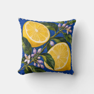 Coussin Bleu de Cobalt Citron Botanique