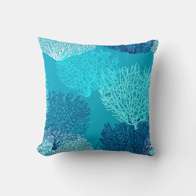 Coussin Bleu de corail d'impression, de turquoise, d'Aqua (Recto)