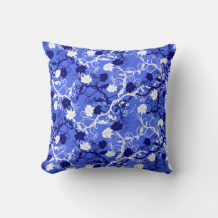 Coussin Bleu de Cornflower et blanc Élégant motif floral