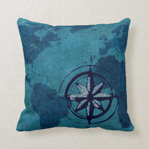 Coussin bleu de décor de carte du monde