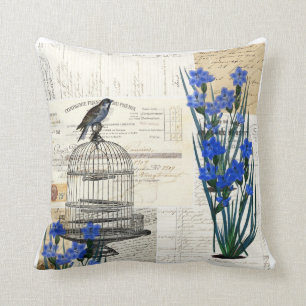 Coussin bleu de Français de fleurs de cage à