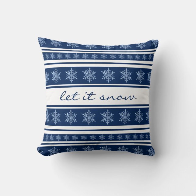 Coussin Bleu de la marine Flocon de neige rayé laissez-le  (Recto)