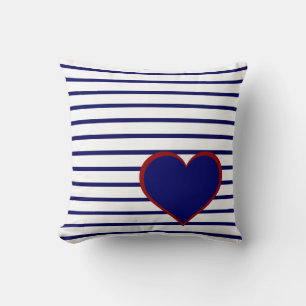 Coussin Bleu de la Marine sur blanc avec Marine/Coeur Roug
