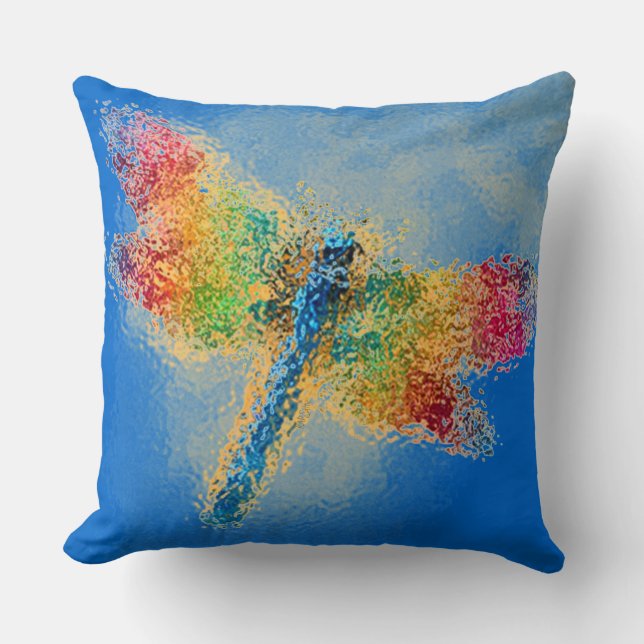 Coussin Bleu de libellule coloré (Recto)
