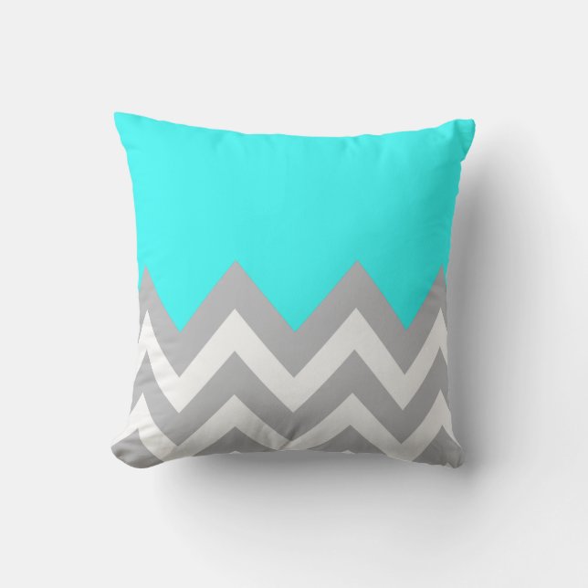 Coussin Bleu de menthe avec Chevron gris et blanc (Recto)