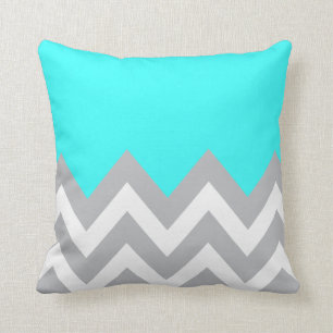 Coussin Bleu de menthe avec Chevron gris et blanc