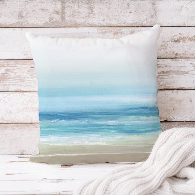 Coussin Bleu de mer Aquarelle Plage Vagues Côtier (Créateur téléchargé)