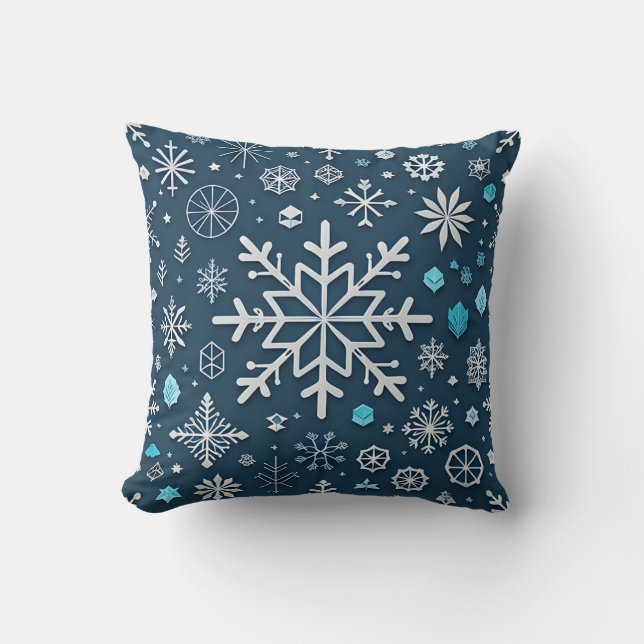Coussin Bleu de neige et boule d'or Joyeux Noël (Recto)
