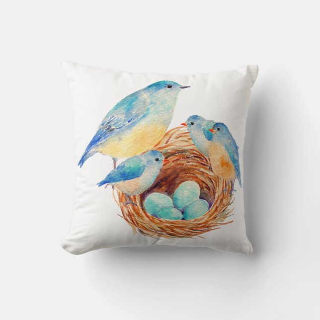 Coussin bleu de nid de poussins d'oiseau (Recto)