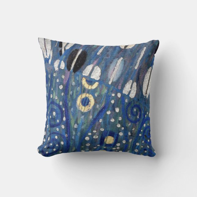 Coussin bleu de Nouveau d'art de Klimt d'or blanc (Recto)