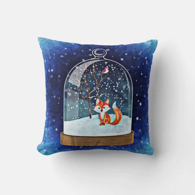 Coussin bleu de renard de Noël (Recto)