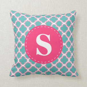 Coussin Bleu de turquoise de motif de Quatrefoil et