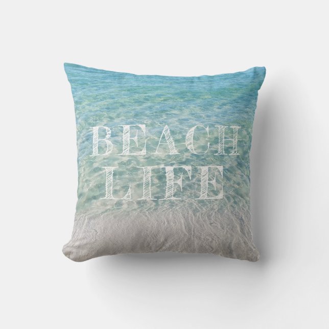 Coussin Bleu de turquoise tropical de plage sablonneuse de (Recto)