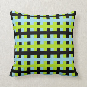 Coussin Bleu de vert de chaux, noir et en pastel abstrait