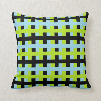 Coussin Bleu de vert de chaux, noir et en pastel abstrait