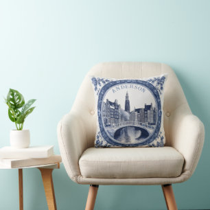 Coussin Bleu Delft personnalisé Amsterdam Souvenir