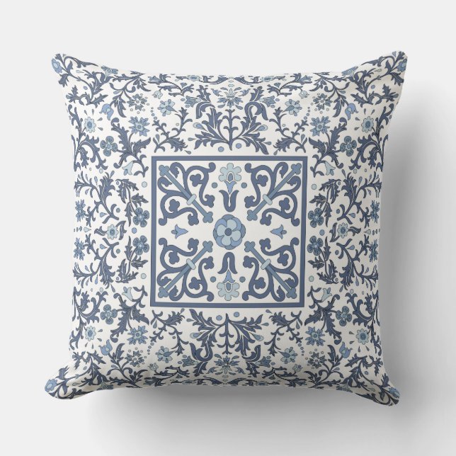 Coussin Bleu Denim Floral (Recto)