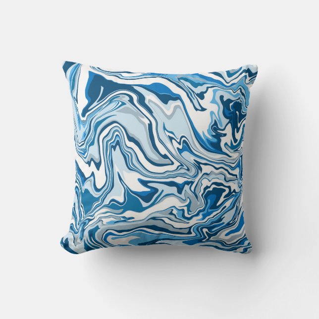 Coussin Bleu Digital Fluid Art Marbre Grandes (Recto)