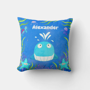 Coussin Bleu doux sous la baleine de mer