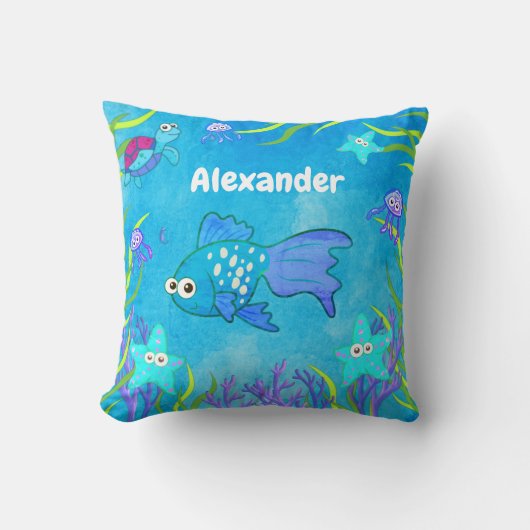 Coussin Bleu doux sous la mer Poisson et Starfish (Recto)