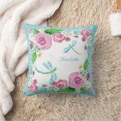 Coussin Bleu Dragonfly Garden Nursery Aquarelle Fleurs (Couverture)