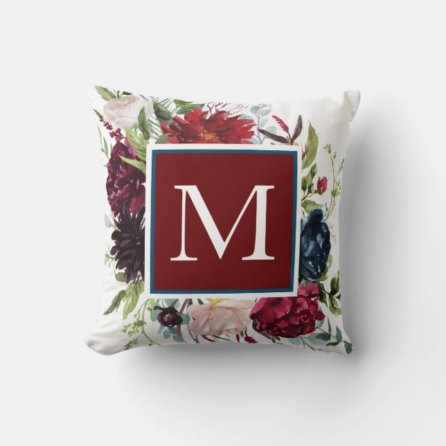 Coussin Bleu Dusteux avec Monogramme de la floraison du vi (Recto)