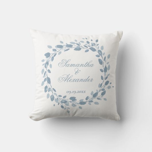Coussin Bleu Dusty Élégant Mariage de couronnes florales (Recto)