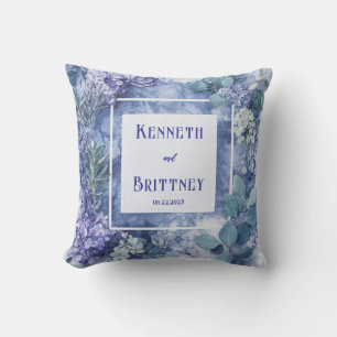 Coussin Bleu Dusty Mariage Botanique avec verdure