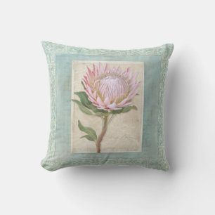 Coussin Bleu Elégant Vintage Moderne Floral Pink Protea