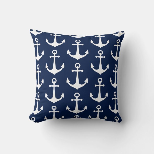 Coussin Bleu et blanc Ancre Motif Nautical Boat Pool (Recto)