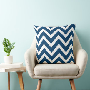 Coussin Bleu et blanc Chevron de la marine moderne