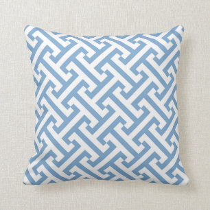 Coussin Bleu et blanc de ciel géométrique grec de motif