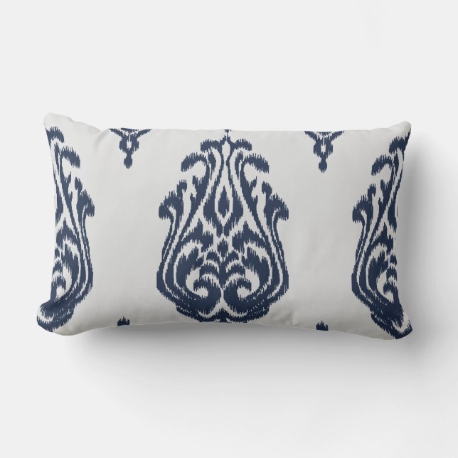 Coussin bleu et blanc de damassé chic moderne (Recto)