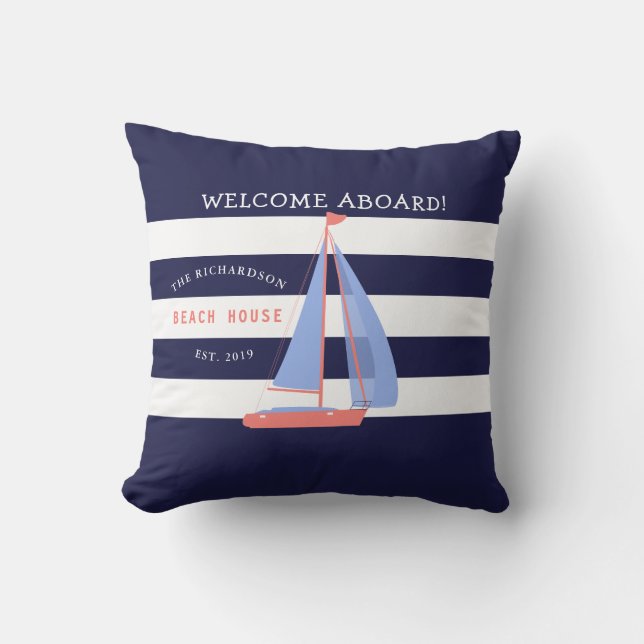 Coussin Bleu et blanc de la marine et de la navigation nau (Recto)