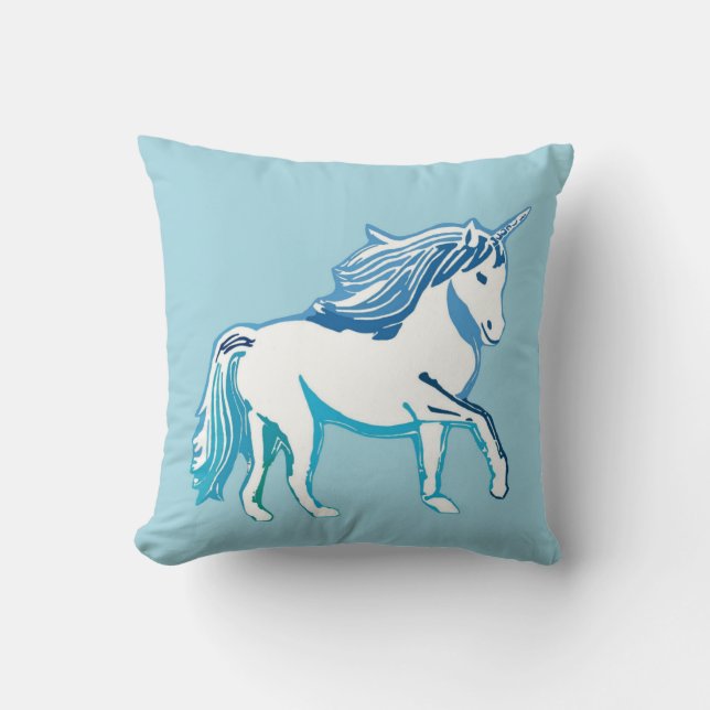 Coussin bleu et blanc de licorne (Recto)