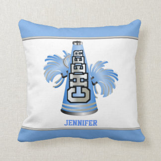 Coussin bleu et blanc de pom-pom girl de mégaphone