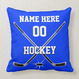 Coussin bleu et blanc d'hockey PERSONNALISÉ