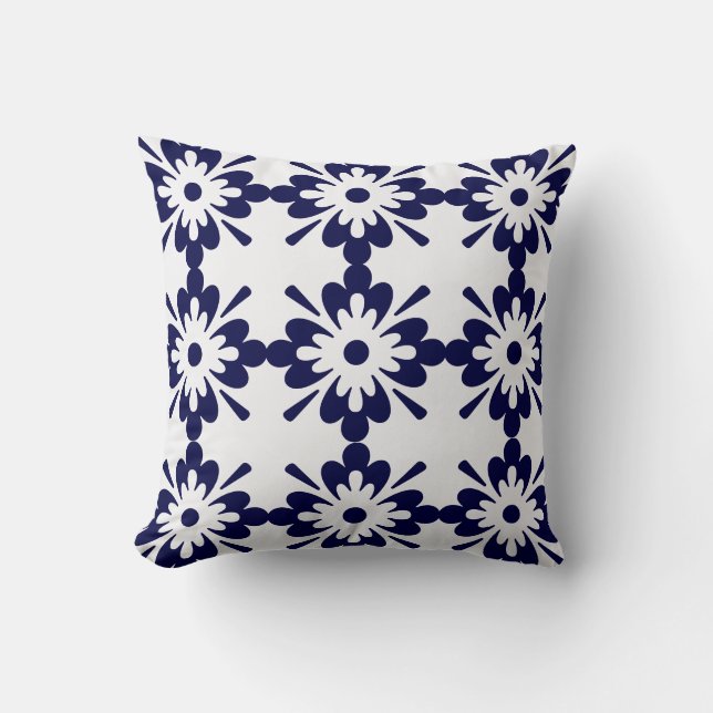 Coussin Bleu et blanc | Motif géométrique | Style Hampton (Recto)